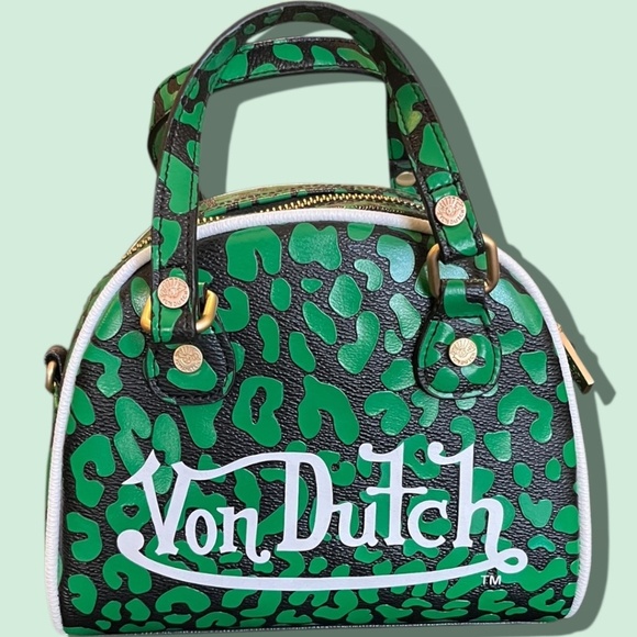 Authentic Von Dutch Lime Cheetah Bowling Bag Crossbody Purse Y2K Retro Vibe - Picture 2 of 14